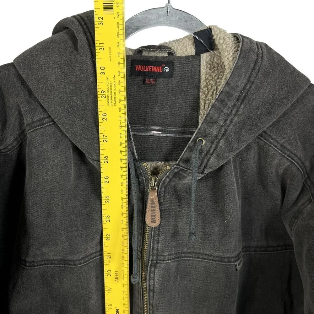Wolverine Mens XXL Duck Hooded Full-Zip Chore Jacket Sherpa Lined Gray Outerwear
